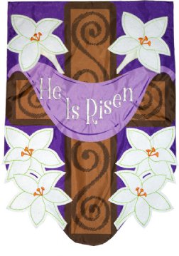 Easter - He Is Risen Cross Applique Easter Garden Flag