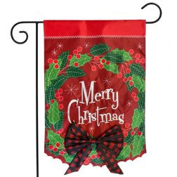 Merry Christmas Wreath Applique Garden Flag