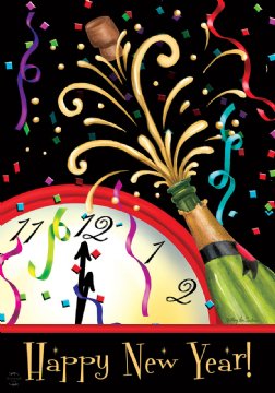Happy New Year Clock House Flag