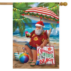 Christmas - Beach Time Santa House Flag