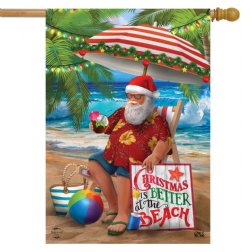 Christmas - Beach Time Santa House Flag