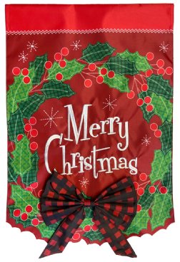 Merry Christmas Wreath Applique House Flag