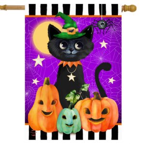 Halloween - Black Cat and Jacks House Flag- Printed