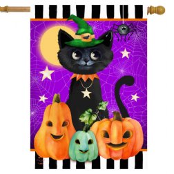 Halloween - Black Cat and Jacks House Flag- Printed