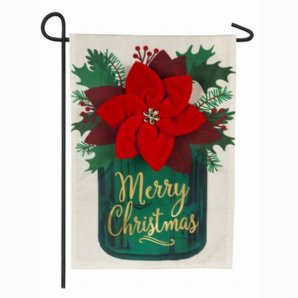 Christmas - Poinsettia Mason Jar Garden Linen Flag