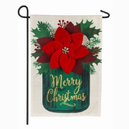 Christmas - Poinsettia Mason Jar Garden Linen Flag