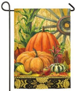 Thanksgiving - Wagonwheel Pumpkin Garden Satin Flag