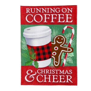 Christmas - Running on Coffee and Cheer Garden Burlap Flag