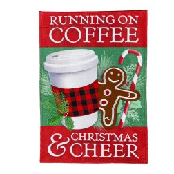 Running on Coffee and Cheer Garden Burlap Flag