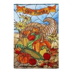 Thanksgiving - Stained Glass Cornucopia Garden Lustre Flag