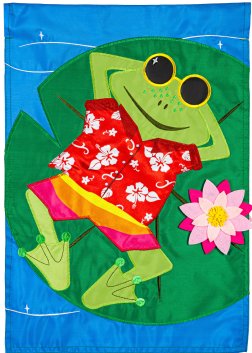 Frog's Summer Vacation Garden Applique Flag