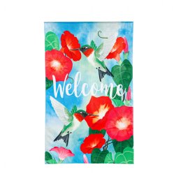 Birds - Hummingbird Hibiscus House Burlap Flag