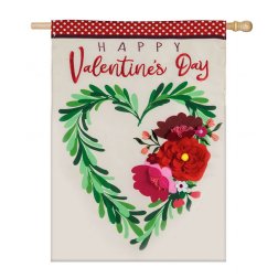 Valentines - Valentine's Floral Heart Wreath House Flag - 3-D and Printed