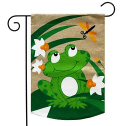 Happy Frog Burlap Garden Flag