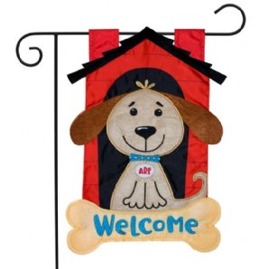 Animals - Welcome Doghouse Applique Garden Flag