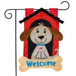 Welcome Doghouse Applique Garden Flag
