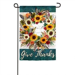 Thanksgiving - Give Thanks Wreath Suede Garden Flag
