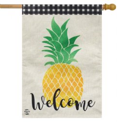 Welcome Pineapple Burlap House Flag
