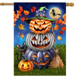 Halloween - Striped Pumpkin Stack House Flag- Printed