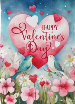 Valentine's - Lovebirds Suede House Flag