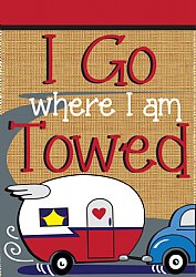 Hospitality - I go Where I'm Towed - Applique on Burlap