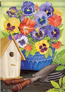 Flowers - Pretty Pansy and Birdhouse - Printed