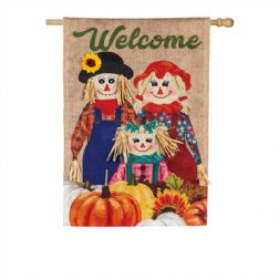 Fall - Scarecrow Family - 3-D Burlap House Flag