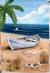 Summer - Beached Skiff Suede Garden Flag