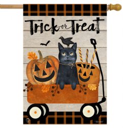 Halloween - Trick or Treat Wagon House Flag- Printed